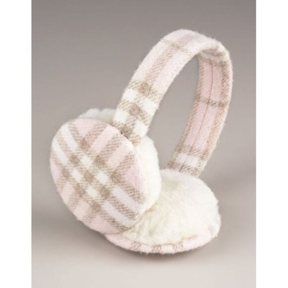 PREOWNED $236 BURBERRY PINK CASHMERE NOVA CHECK EARMUFFS - Picture 1 of 7